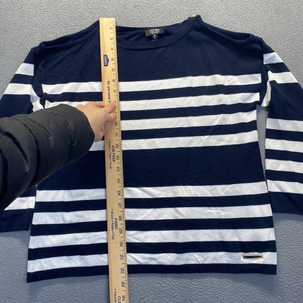 Jones New York Women's Size L Navy Striped Nautical 3/4 Sleeve Shirt Top Coastal - Picture 5 of 11